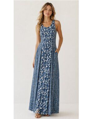 Blue Maxi Dress Long Floral Paisley Beach Vacation Summer Small